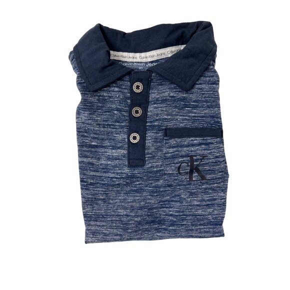 Calvin Klein Jeans Boys Space Dye Polo Shirt Navy Button Closure & Pocket - Picture 1 of 3